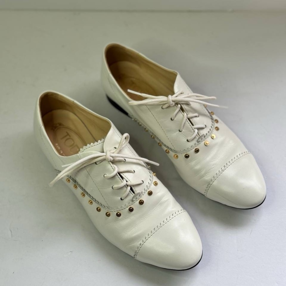 Tod's Women's White Leather Lace Up Oxford Shoes Size 36 EUR